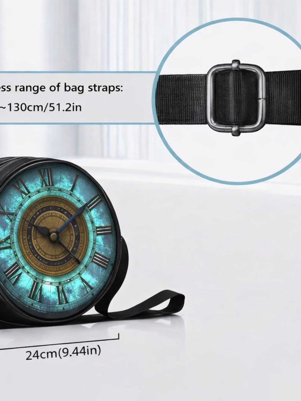 Steampunk Clock Crossbody Bag Round Vintage Style Purse Adjustable Strap Retro - Picture 3 of 14